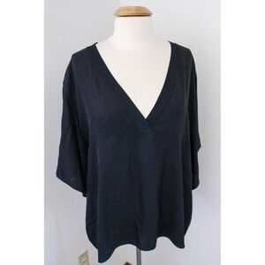 Vince Blouse Top Womens 3X Black Pullover V-Neck Relaxed Tee Short Sleeve